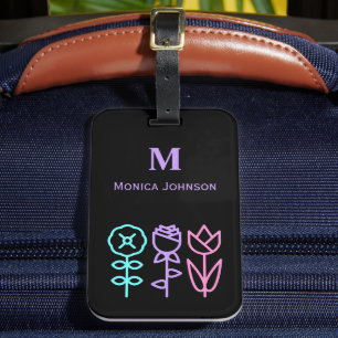 Minimalist Cute Flower Icon Custom Monogram Name Luggage Tag