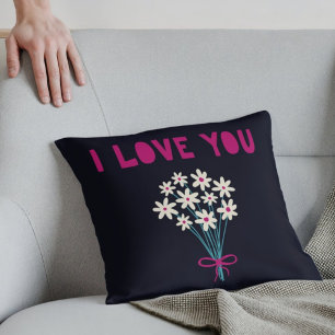 Minimalist Cute Flowers I love You Mothers Day Cushion