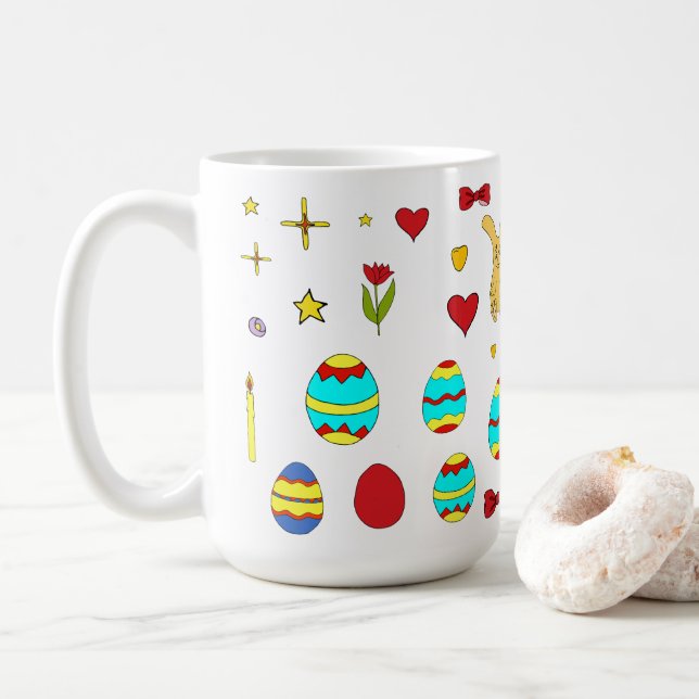 Minimalist Cute  Happy Easter  cartoon   Coffee Mug (With Donut)