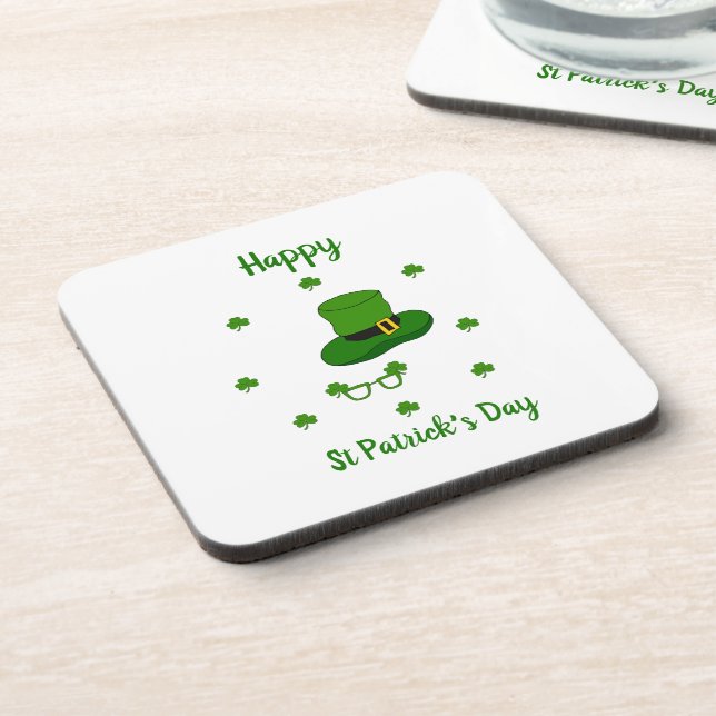 Minimalist  Cute Happy St Patrick's Day Coaster (Left Side)