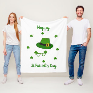 Minimalist Cute Happy St Patrick's Day Fleece Blanket