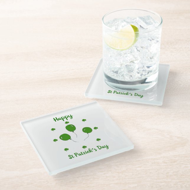 Minimalist  Cute Happy St Patrick's Day  Glass Coaster (Angled)