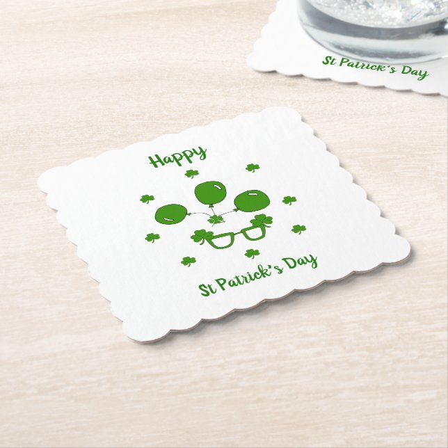 Minimalist  Cute Happy St Patrick's Day     Paper Coaster (Angled)