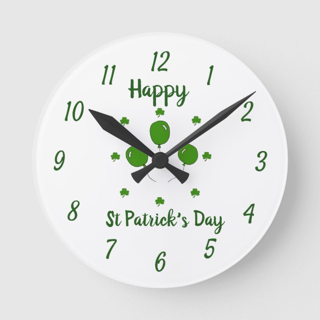 Minimalist  Cute Happy St Patrick's Day  Round Clock (Front)