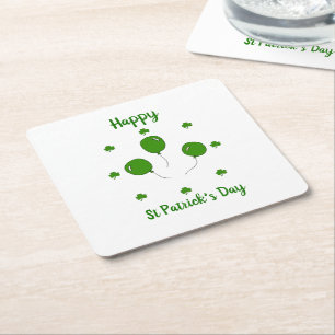 Minimalist Cute Happy St Patrick's Day Square Paper Coaster