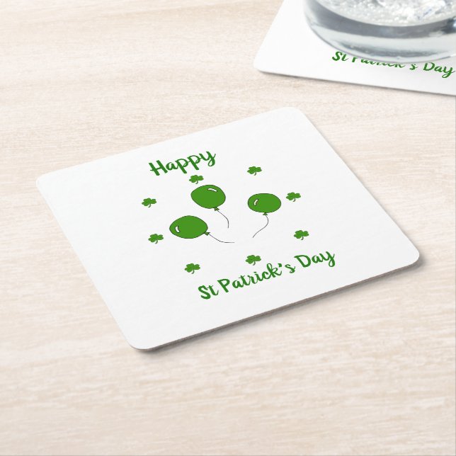 Minimalist  Cute Happy St Patrick's Day  Square Paper Coaster (Angled)