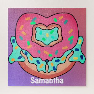 Minimalist Cute Heart Doughnut Love Jigsaw Puzzle