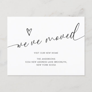 Minimalist Cute Heart Script We've Moved Moving Postcard
