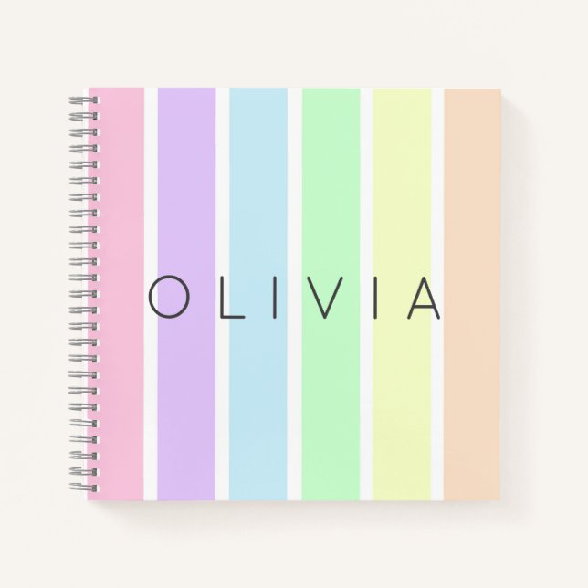 Minimalist cute pastel rainbow multicolour stripe notebook (Front)