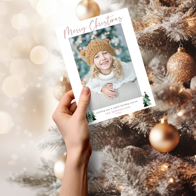 Minimalist Cute Pink Trees Christmas Photo Holiday Card (Minimalist Cute Pink Trees Christmas Photo Holiday Card)