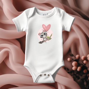 Minimalist Cute Racoon Baby Shower  Baby Bodysuit