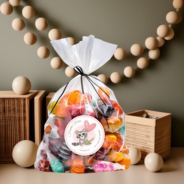 Minimalist Cute Racoon Baby Shower Classic Round Sticker (Minimalist Cute Raccoon Baby Shower Classic Round Sticker)