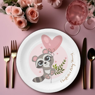 Minimalist Cute Racoon Baby Shower Paper Plate