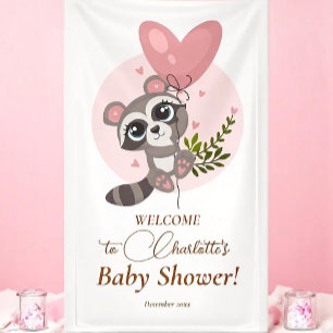 Minimalist Cute Racoon Baby Shower Welcome Banner