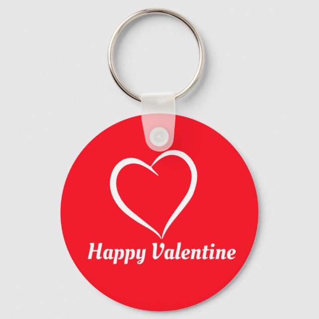 Minimalist Cute Red and White Happy Valentine  Key Ring (Front)