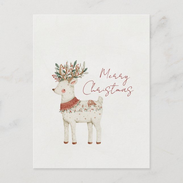 Minimalist Cute Reindeer Christmas Postcard (Front)