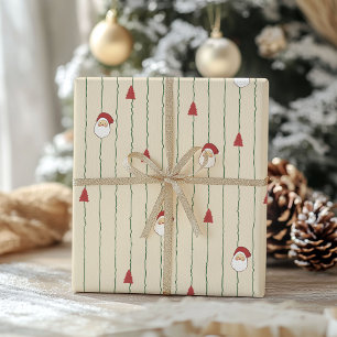 minimalist cute Santa & Christmas Tree Pattern Wrapping Paper