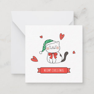 Minimalist Cute Santa Kitty Cat Meowy Christmas Card