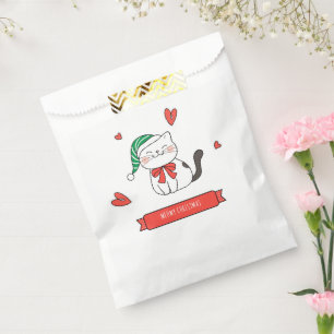 Minimalist Cute Santa Kitty Cat Meowy Christmas Favour Bags
