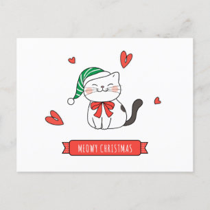 Minimalist Cute Santa Kitty Cat Meowy Christmas Holiday Postcard