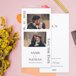 Minimalist Cute Two Photos Wedding save the date Holiday Card