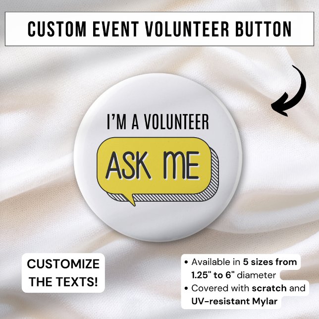 Minimalist Cute Volunteer Sign Ask Me Yellow 6 Cm Round Badge (Creator Uploaded)