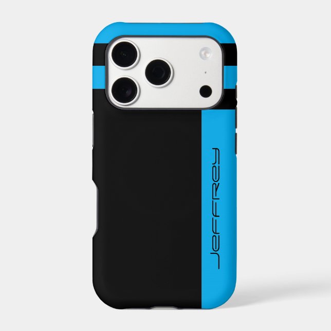 Minimalist Cyan Blue & Black Two Way Stripe (Back)