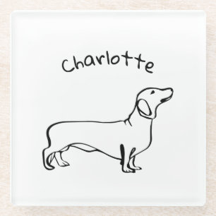 Minimalist Dachshund Art - Your Text, Your Style Glass Coaster
