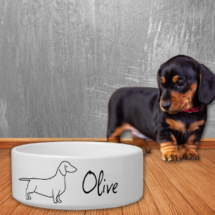 Minimalist Dachshund Line Art with Name Bowl