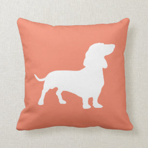 Minimalist Dachshund Silhouette Salmon and White Cushion