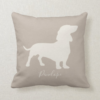 Minimalist Dachshund Silhouette with name Cushion