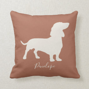 Minimalist Dachshund Silhouette with name Cushion