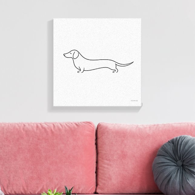 Minimalist Dachshund Single Line Art Canvas Print (Insitu(LivingRoom))