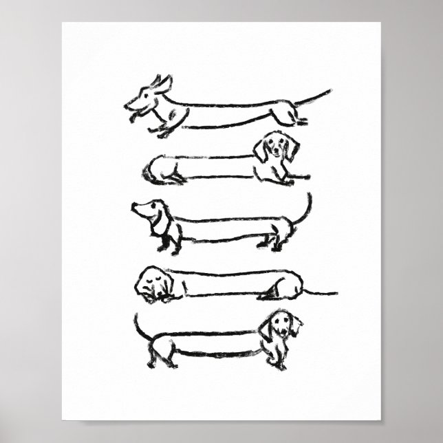 Minimalist Dachshund Sketch Art Print (Front)