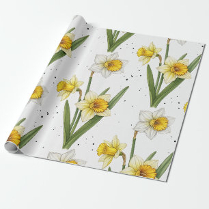 Minimalist Daffodil Flowers in Yellow & Sage Green Wrapping Paper