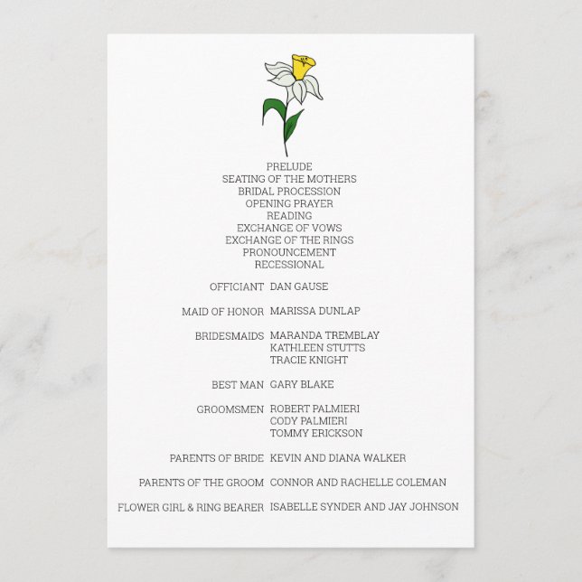 Minimalist Daffodil Wedding Program Programme (Front)