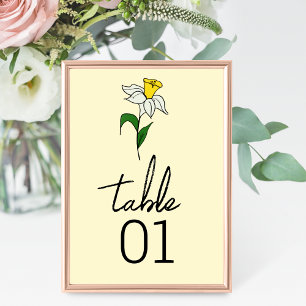 Minimalist Daffodil Wedding Table Number