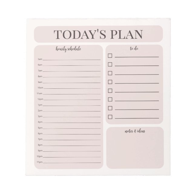 Minimalist Daily Planner Notepad | Hourly To Do (Front)