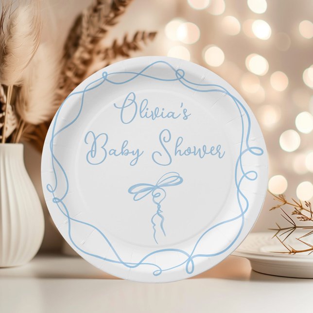Minimalist dainty bow hand drawn wavy frame paper plate (Creator Uploaded)