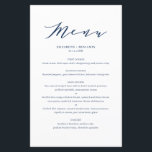 Minimalist Dainty Script Blue Wedding Menu Card<br><div class="desc">Customisable script menu card featuring elegant script,  simple typography and stripes pattern. This script menu card is perfect for any wedding theme and season. Personalise by adding names,  date and menu details.</div>