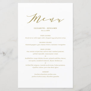 Minimalist Dainty Script Gold Wedding Menu Card