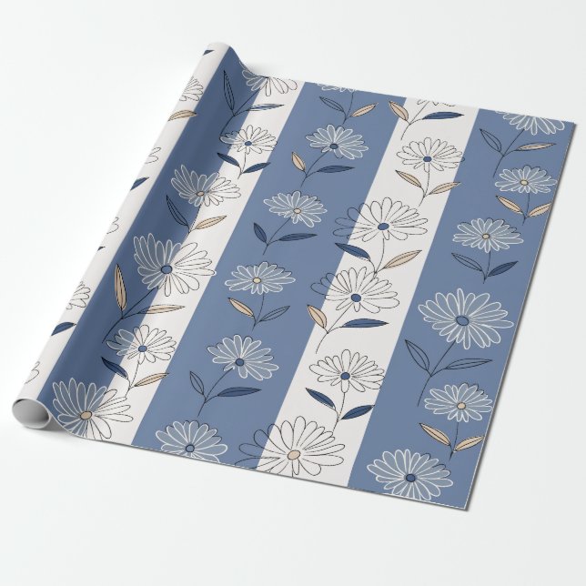 Minimalist Daisy Floral Pattern (1) Wrapping Paper (Unrolled)