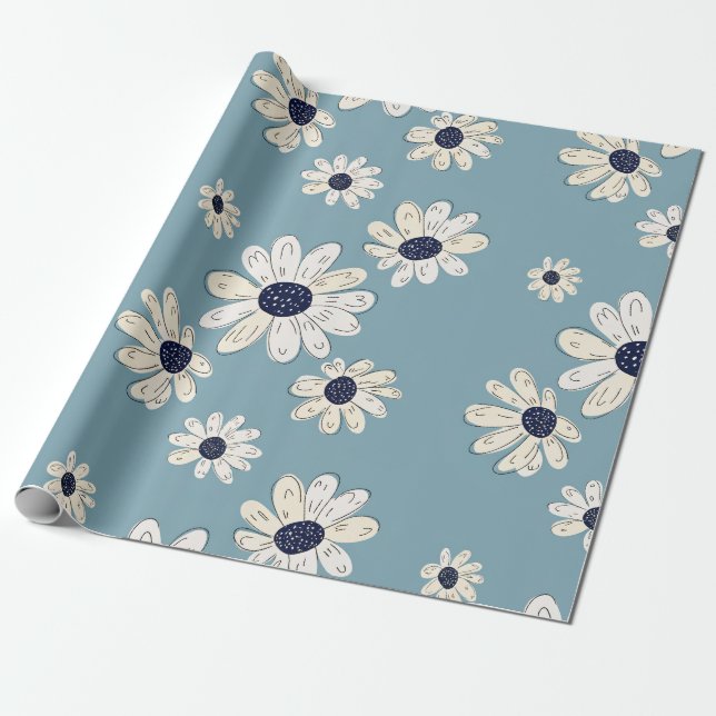 Minimalist Daisy Floral Pattern (2) Wrapping Paper (Unrolled)