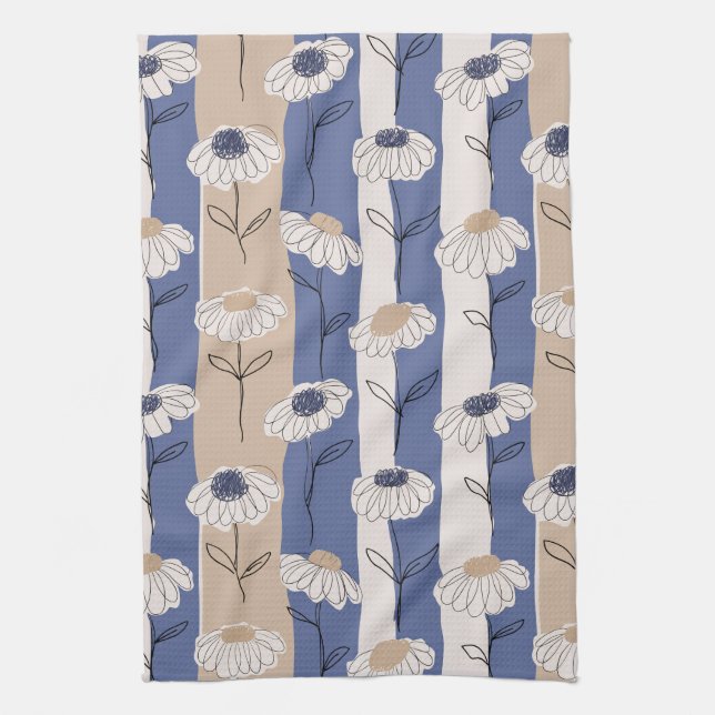 Minimalist Daisy Floral Pattern (4) Tea Towel (Vertical)
