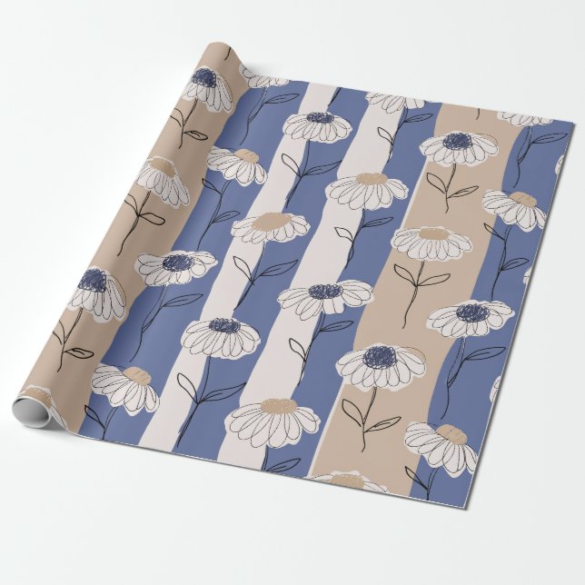 Minimalist Daisy Floral Pattern (4) Wrapping Paper (Unrolled)