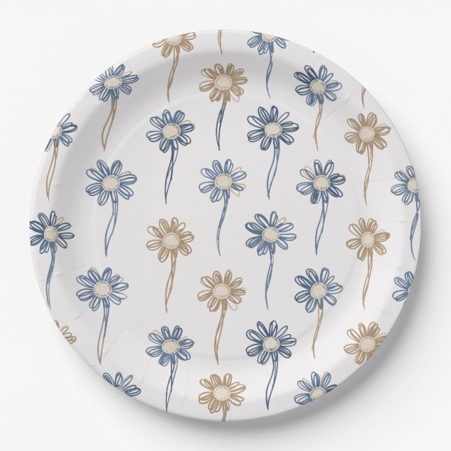 Minimalist Daisy Floral Pattern (5) Paper Plate (Front)