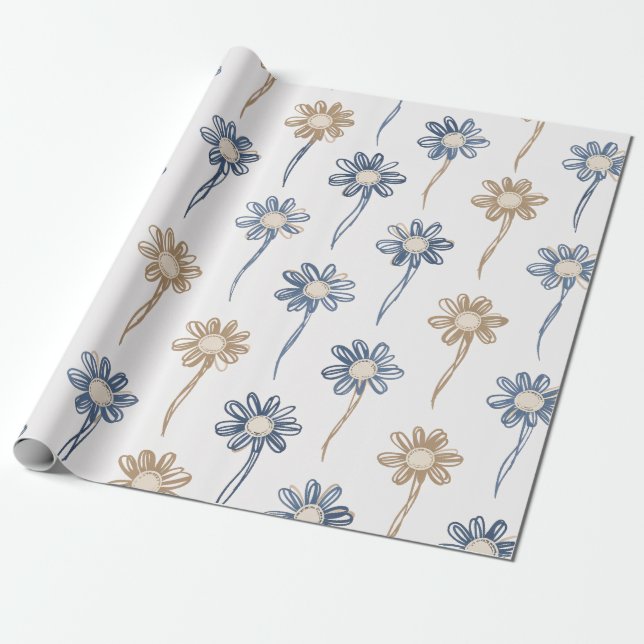 Minimalist Daisy Floral Pattern (5) Wrapping Paper (Unrolled)