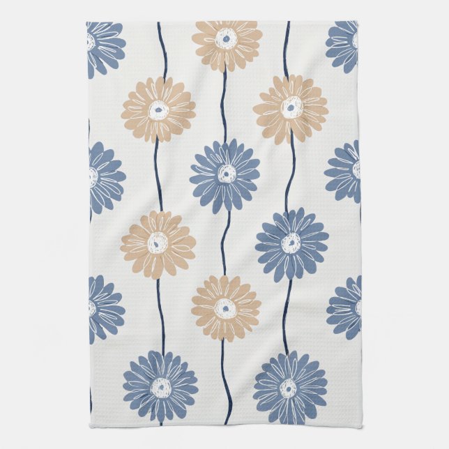 Minimalist Daisy Floral Pattern (6) Tea Towel (Vertical)