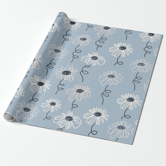 Minimalist Daisy Floral Pattern (7) Wrapping Paper (Unrolled)