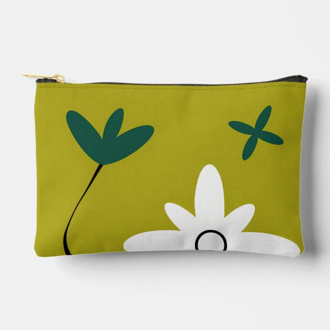 Minimalist Daisy Flower Abstract Botanical Art Accessory Pouch (Front)